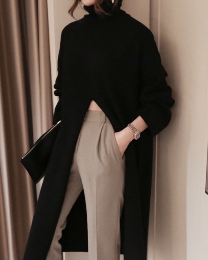 Long knit pullover with slit