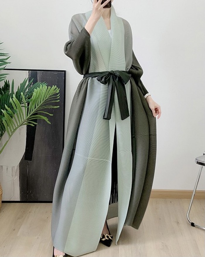 Pleated long ombre cardigan
