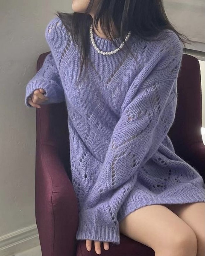 Oversized heart motif knit pullover