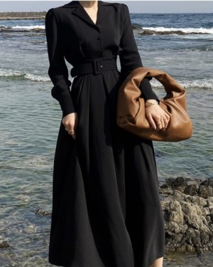 Button dress with belt
