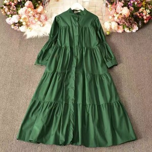 Candy Color Dress with Puff Sleeves