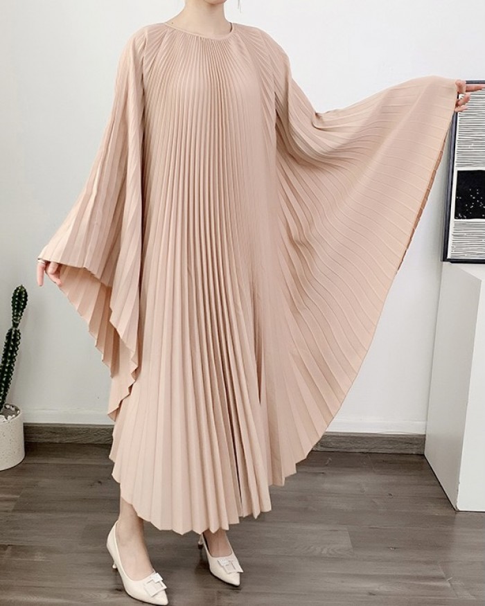 Pleated flare batwing dress
