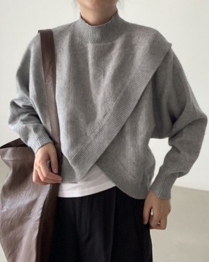 Crisscross wrap knit pullover