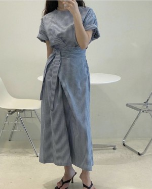 Stripe dress with sash