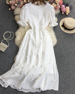 Puff sleeve eyelet dress