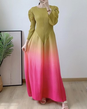 Pleated Ombre puff sleeve dress