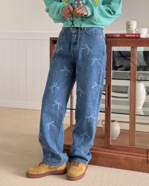 Bow motif denim jeans