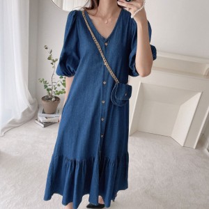 Denim button dress
