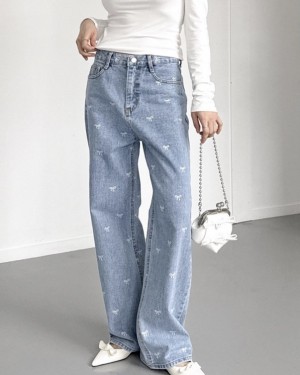 Bow motif denim jeans