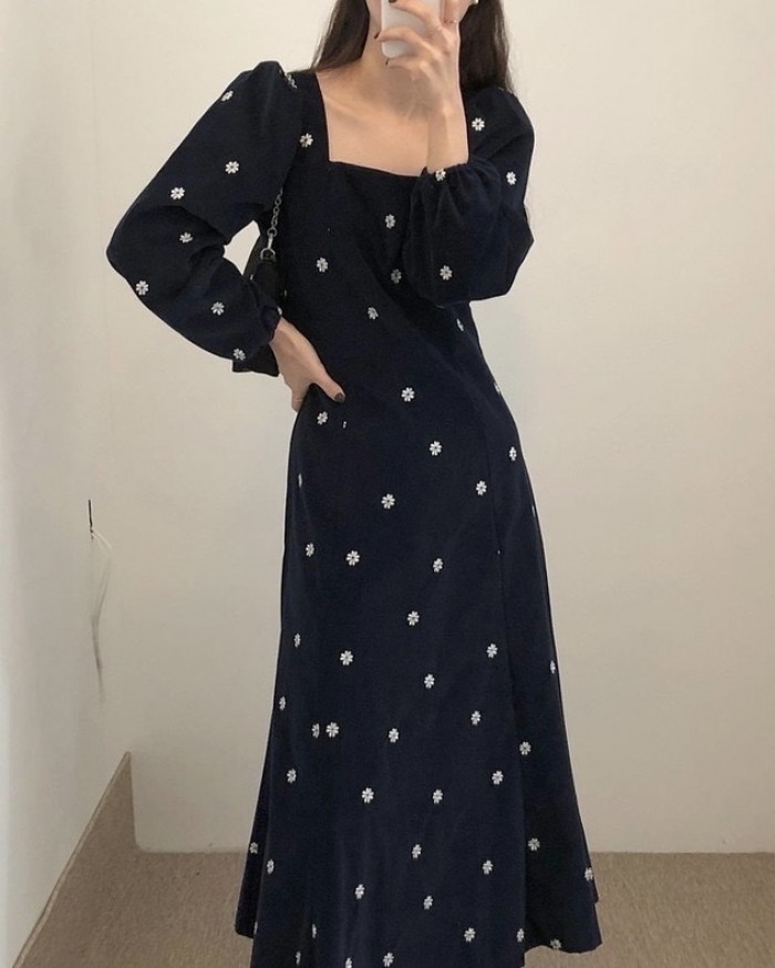 Floral embroidery dress