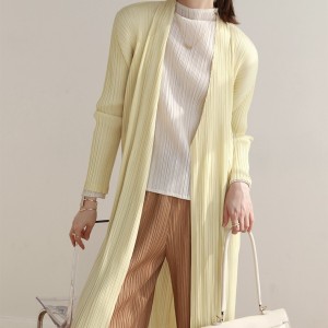 Pleated long open cardigan