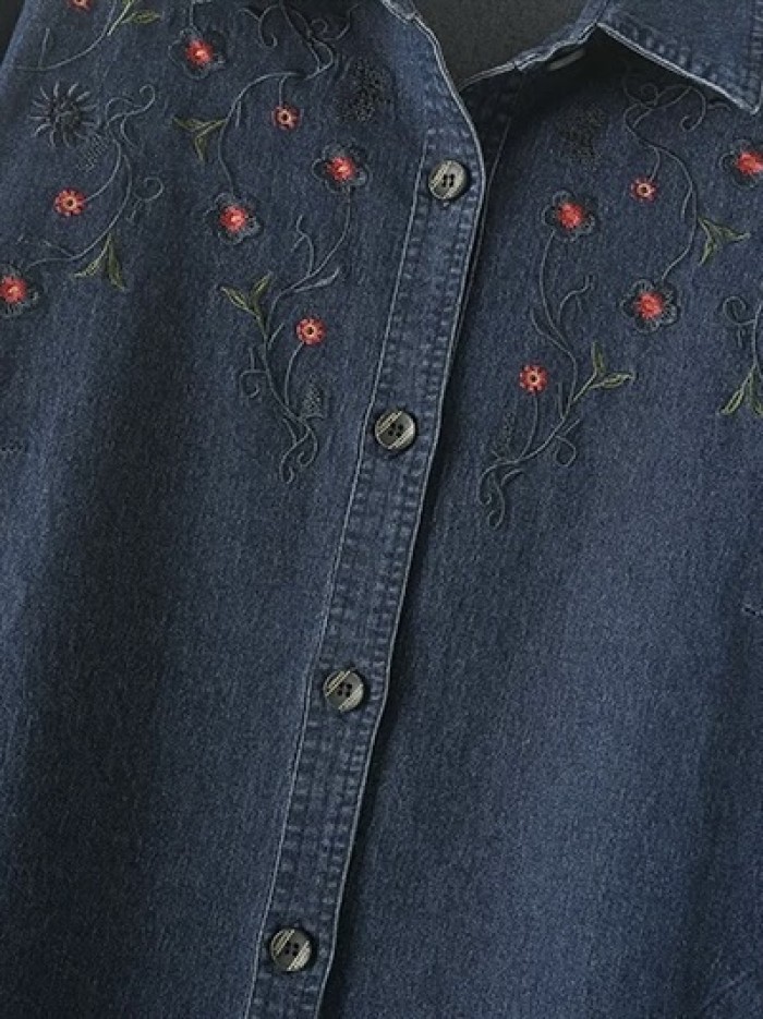 LM+  embroidered denim blouse