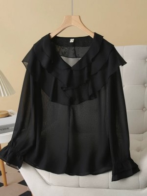 LM+  Ruffle neckline blouse