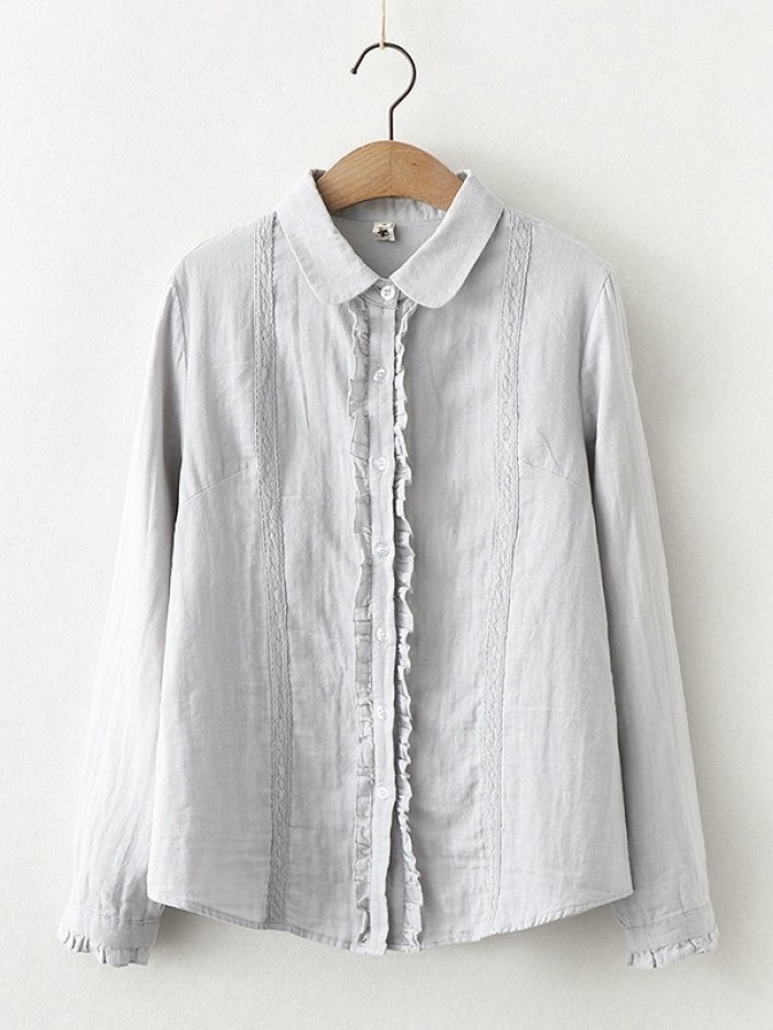 Frill detail button blouse