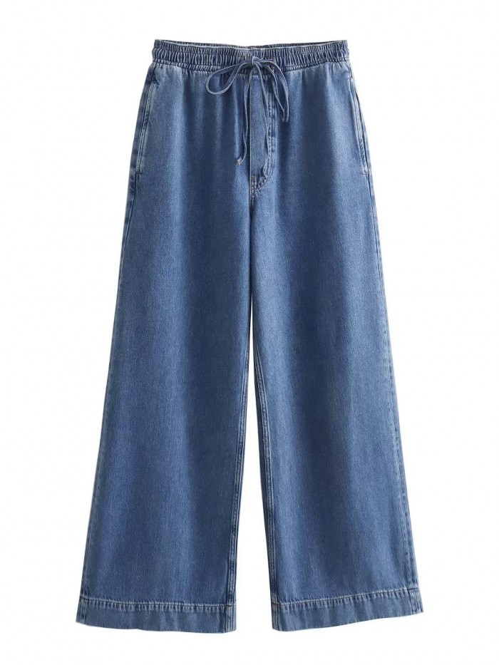Denim blouse and drawstring pants set