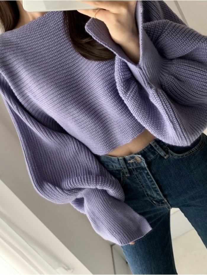 Boatneck short knit pullover