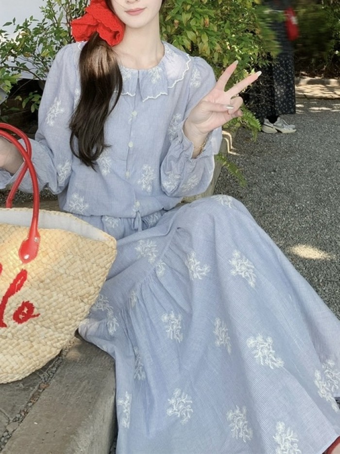 Floral motif blouse and skirt set
