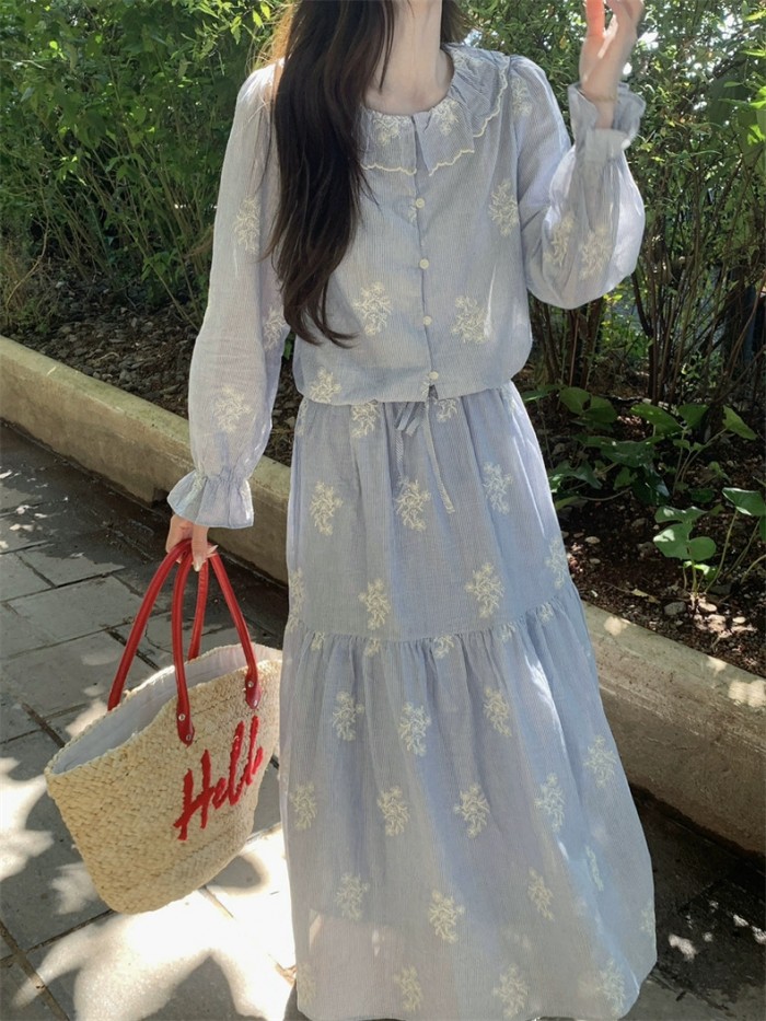Floral motif blouse and skirt set