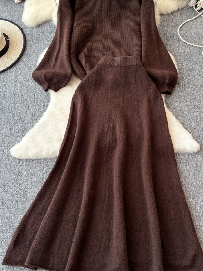 Knit pullover and skirt set