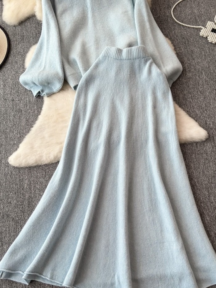 Knit pullover and skirt set