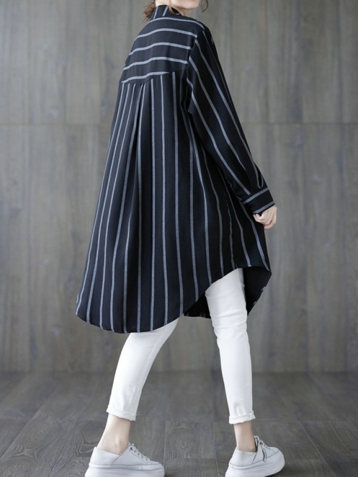 Stripe button tunic blouse