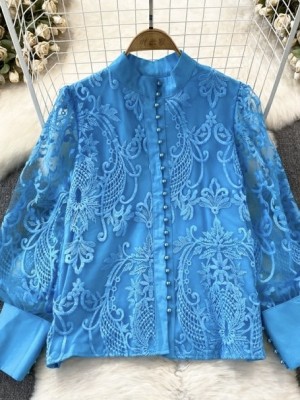 Lace detail sheer sleeve blouse