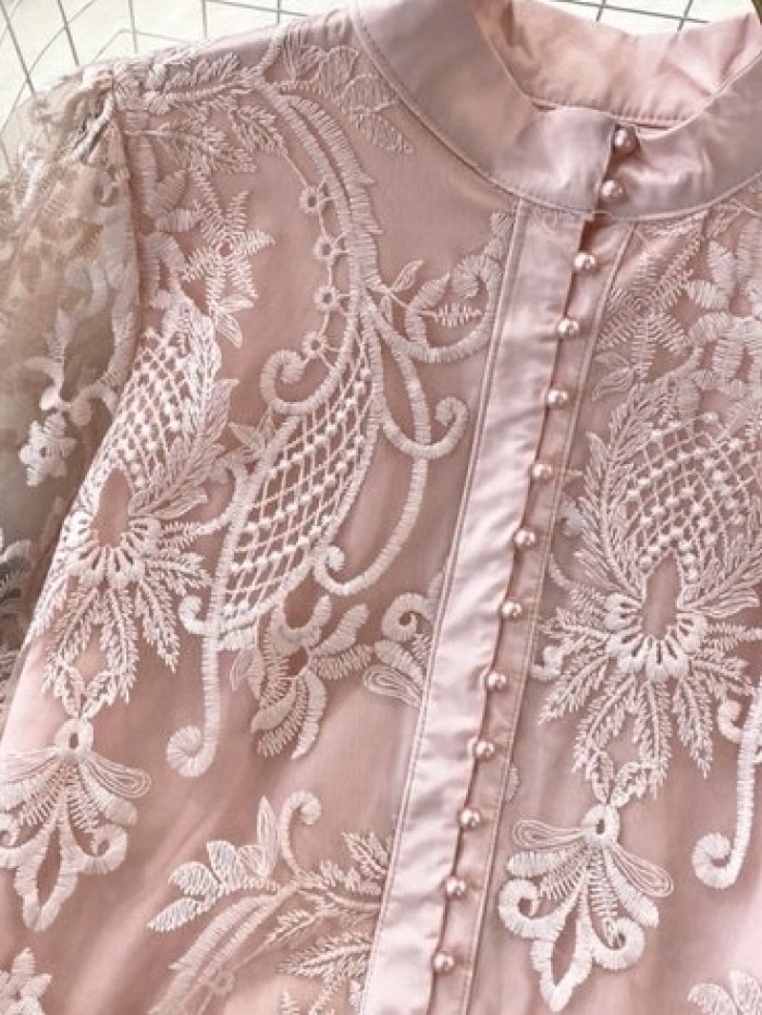 Lace detail sheer sleeve blouse