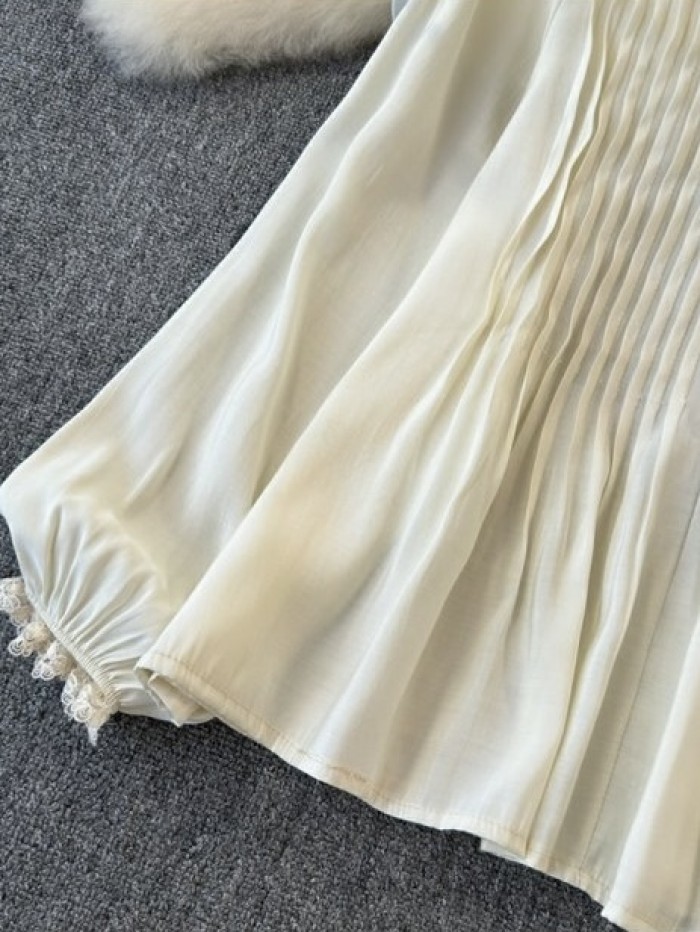 Lace hem v-neck blouse