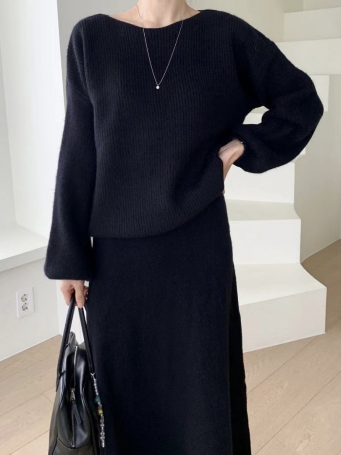 Knit pullover and skirt set