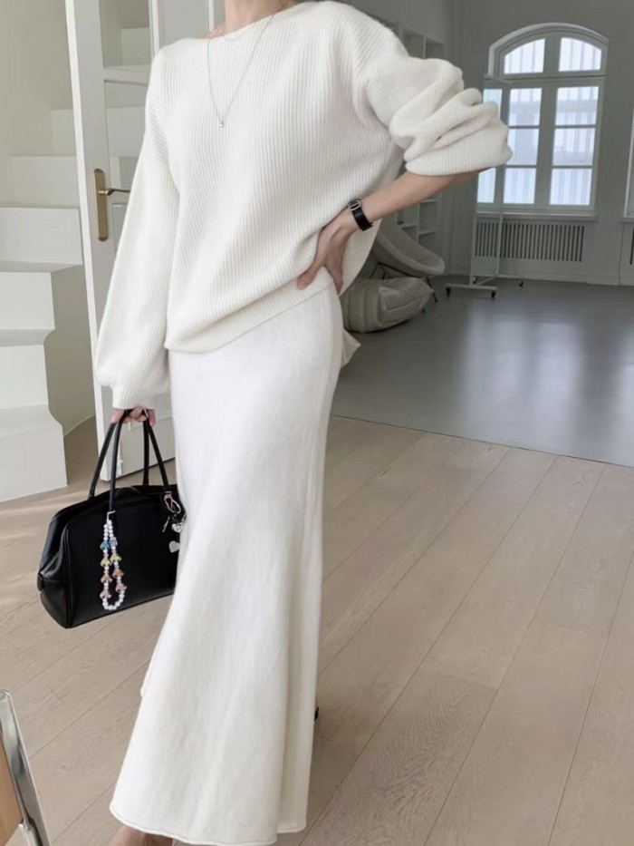 Knit pullover and skirt set