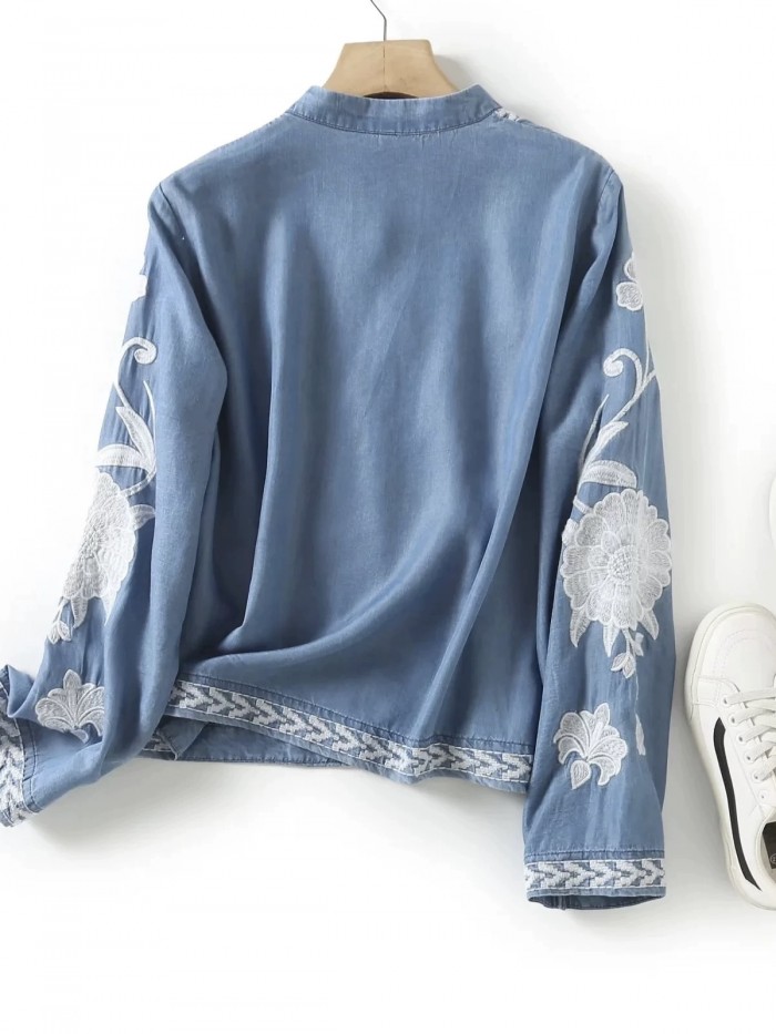 Embroidery motif denim blouse