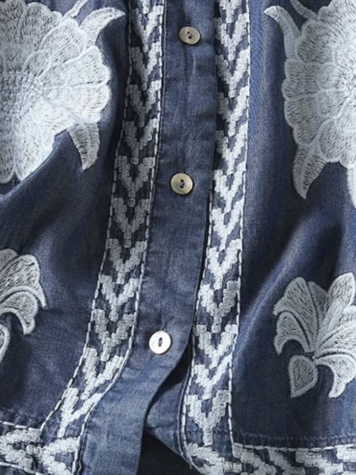 Embroidery motif denim blouse