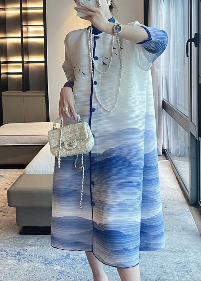Pleated Ombre button dress