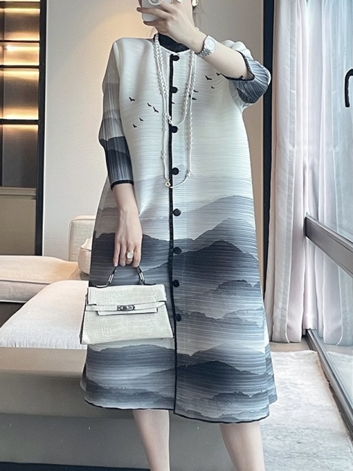 Pleated Ombre button dress