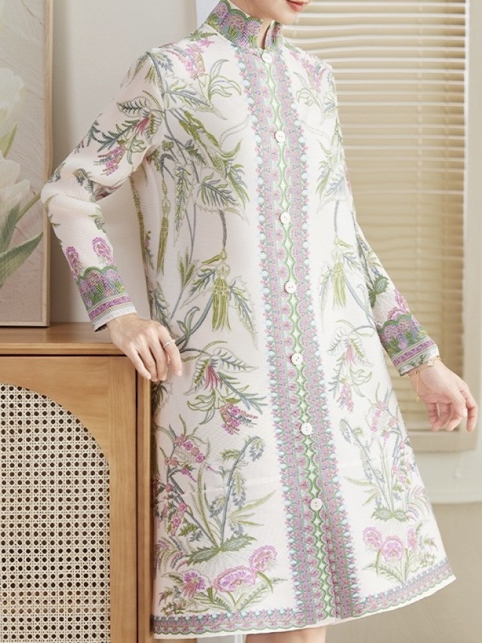 Pleated floral reflection tunic