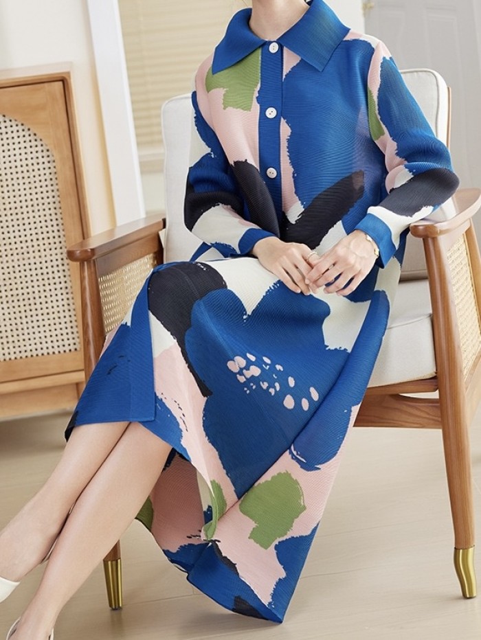 Pleated abstract motif tunic