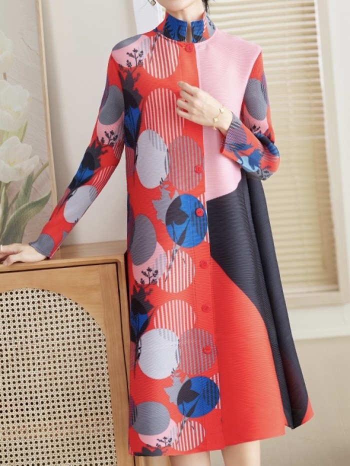 Pleated abstract motif tunic