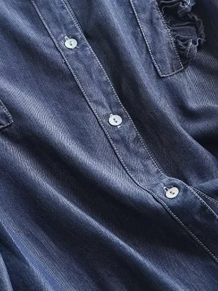 Denim ruffle blouse