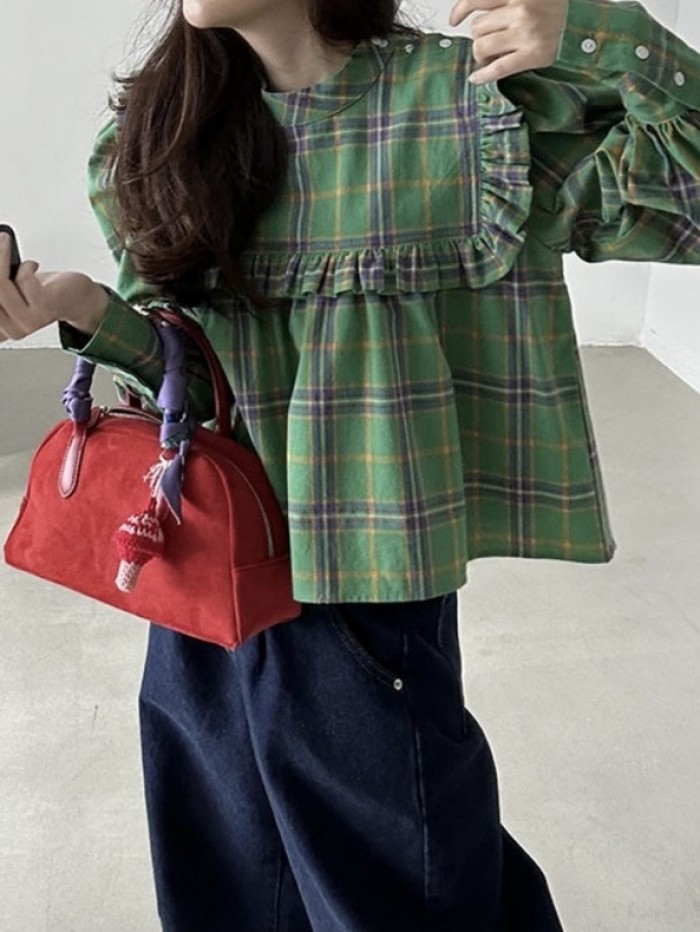 Checkered babydoll blouse