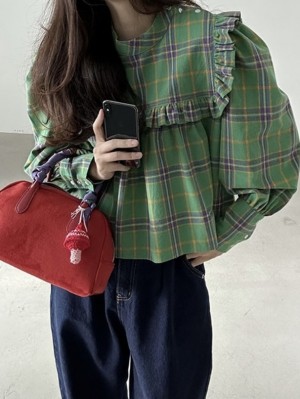 Checkered babydoll blouse