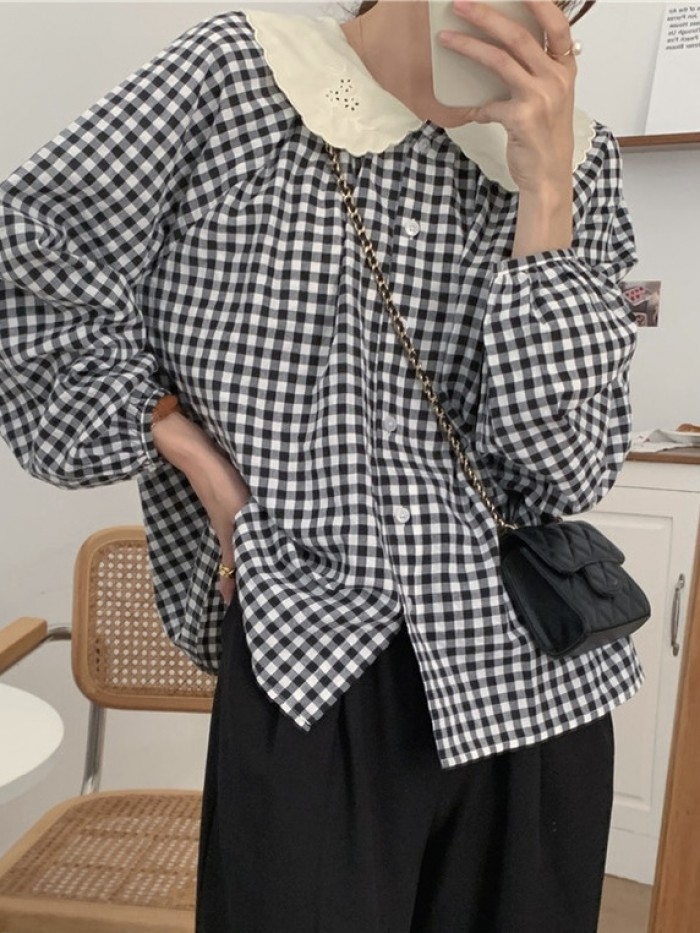 Gingham button blouse