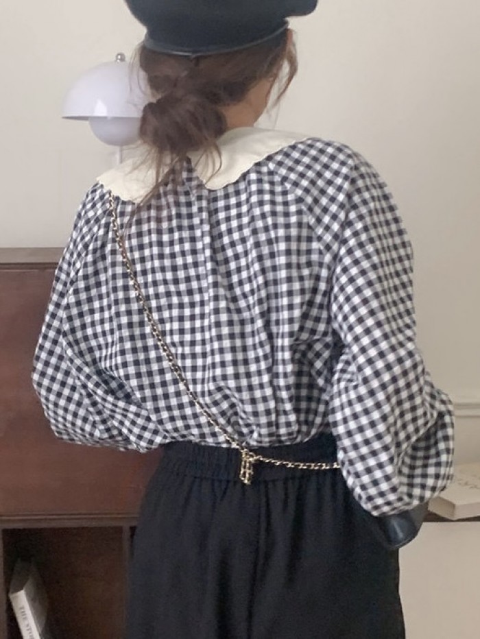 Gingham button blouse