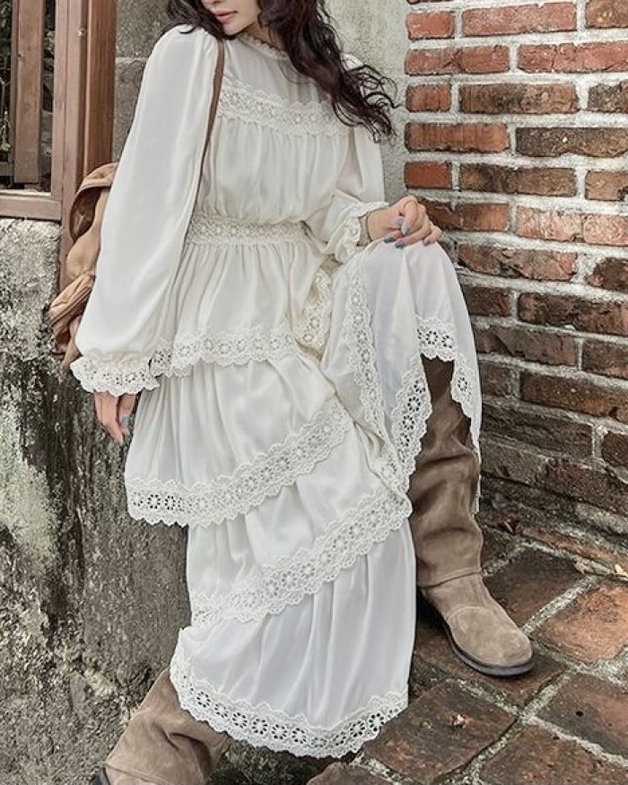 Lace trim tiered dress