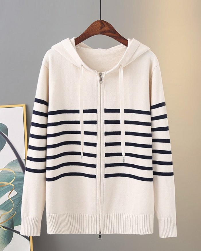 LM+ Stripe knit zipper blouse