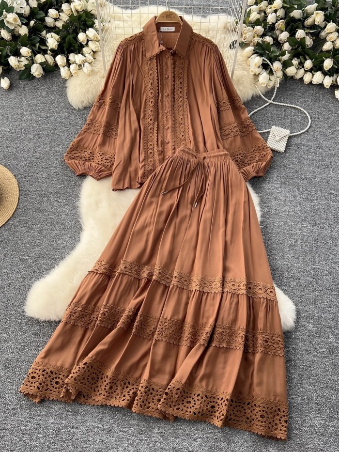 Lace blouse and skirt set