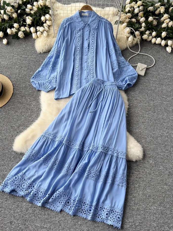 Lace blouse and skirt set