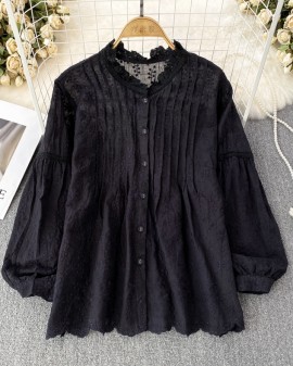 Embroidery lace trim blouse