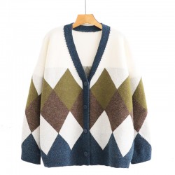 Checkered Knit Cardigan