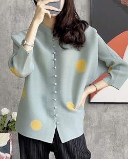 Pleated  polka dot blouse