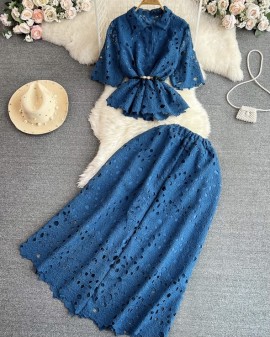 Eyelet top and skirt set